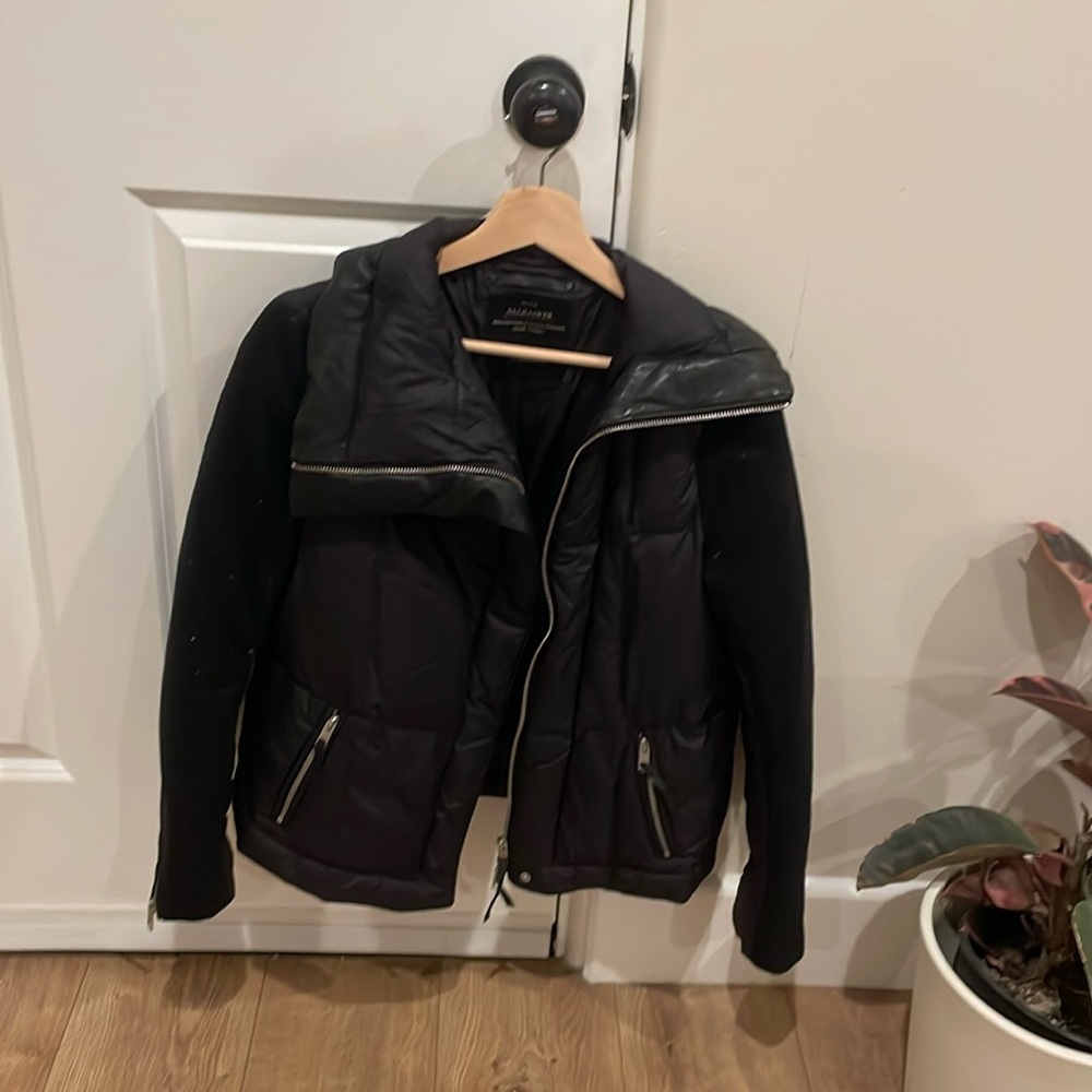 AllSaints black leather puffer jacket